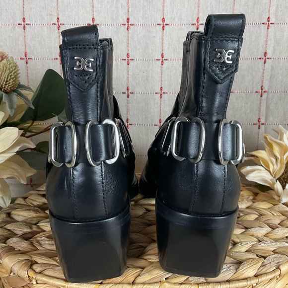 Sam Edelman “Bellamie” Black Leather Chunky Heel Ankle Bootie Square Toe Sz 5.5 - Picture 3 of 5